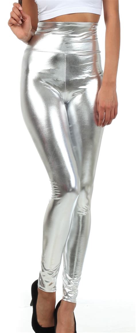 women's metallic leggings|metallic silver pants for women.